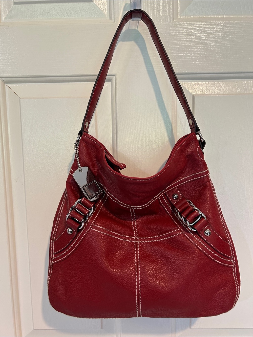 Tignanello Deep Red Pebbled Leather Shoulder Bag